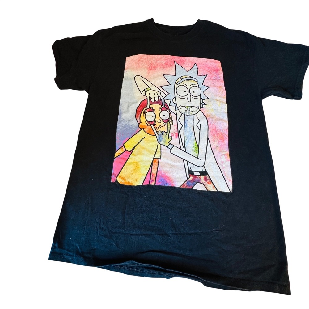 Rick and Morty Adult Swim Graphic T-Shirt Black Watercolor Print Mens Size M